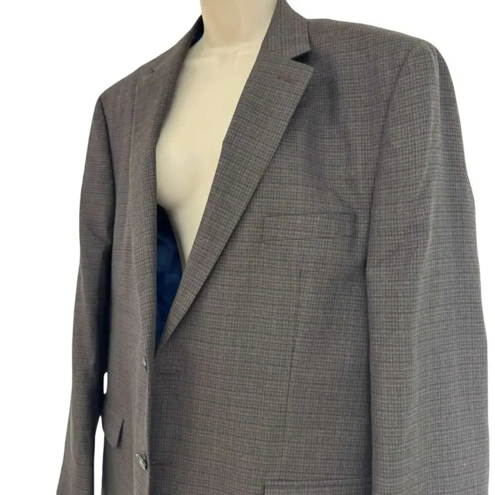 Chaps Brown Plaid Suit Jacket Blazer Lined Single Breast Two Button sz 46 R